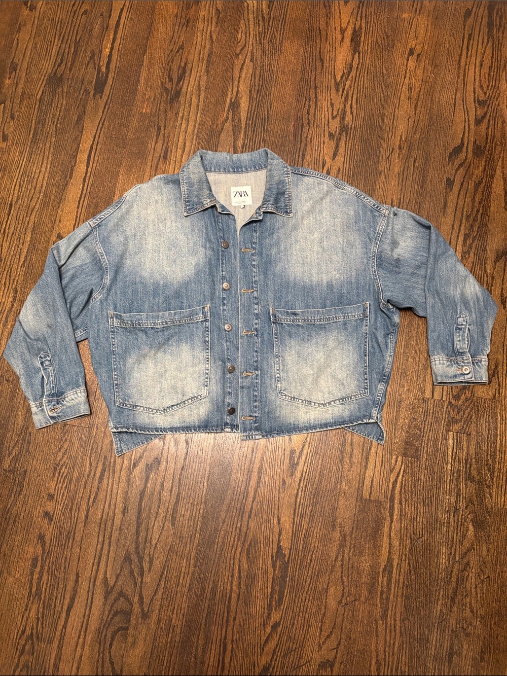 Zara Washed Blue Oversized Denim Jacket